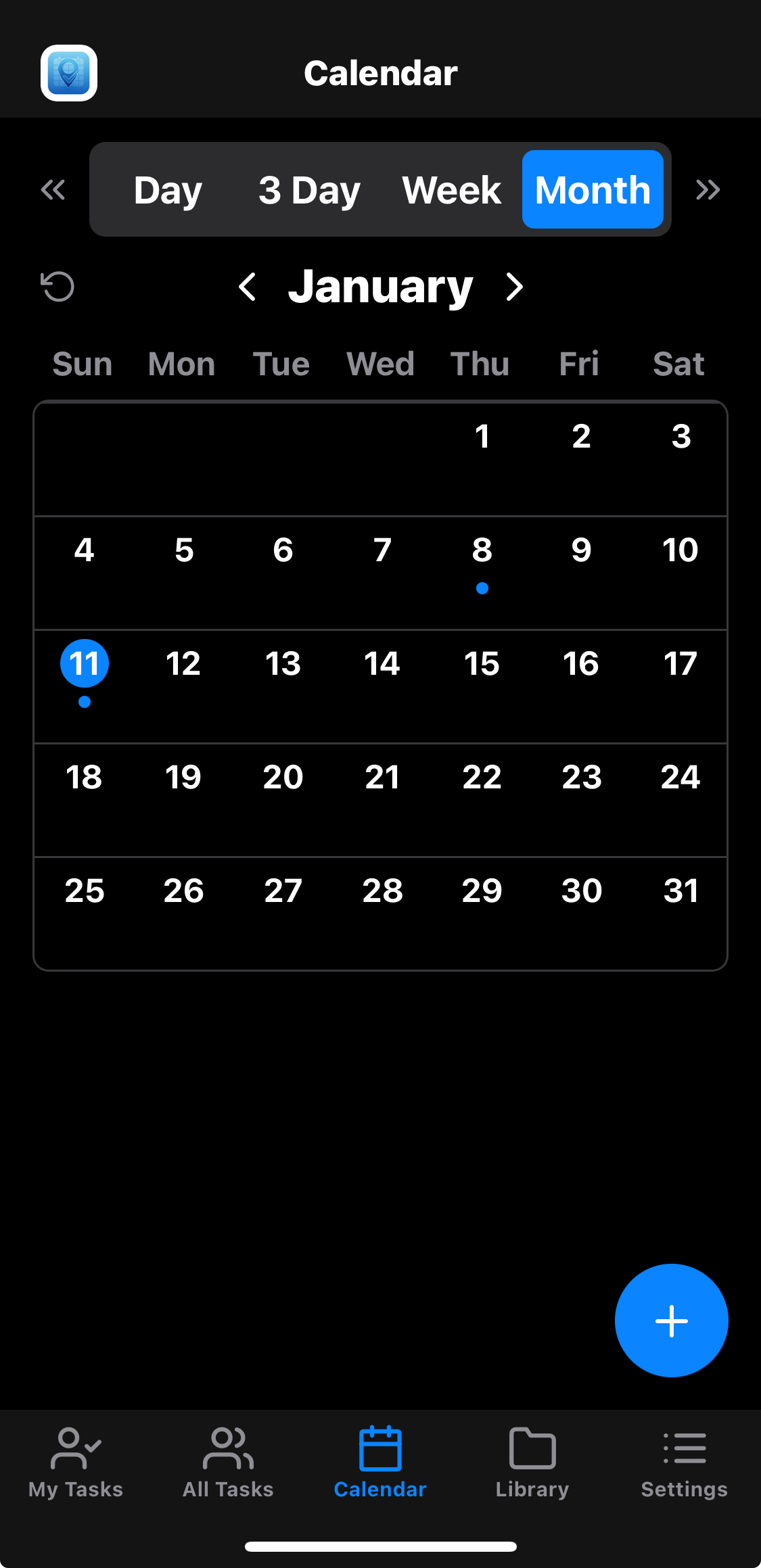 Screenshot of Calendar view